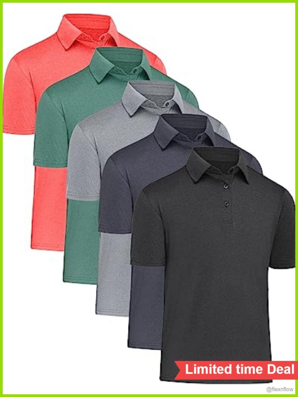 Men's 5-Pack Polo Shirts Short Sleeve Quick Dry Moisture Wicking Golf